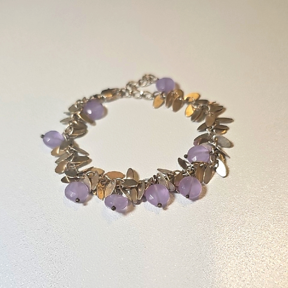 Vintage & Elegant Amethyst & Silver Charm Bracelet.